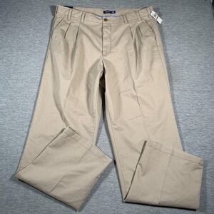 IZOD Chino‎ Pants Mens 42x36 Khaki SportFlex Stretch Big & Tall Pleated Straight